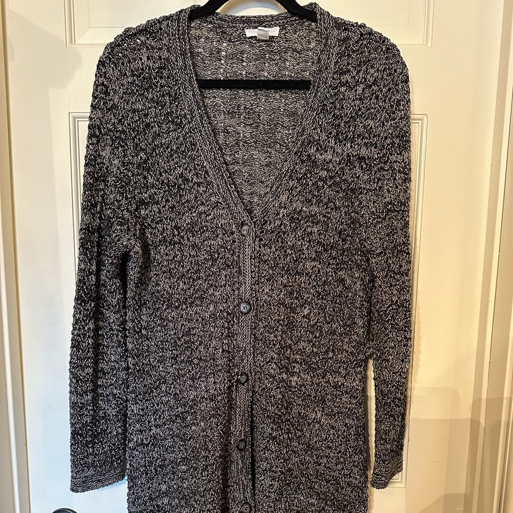Charter Club long cardigan sweater, size large, black/White